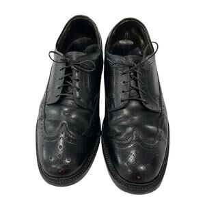 Hanover Black Wingtip Shoes Men 8.5 Leather Dress Lace Up Oxfords Vintage READ